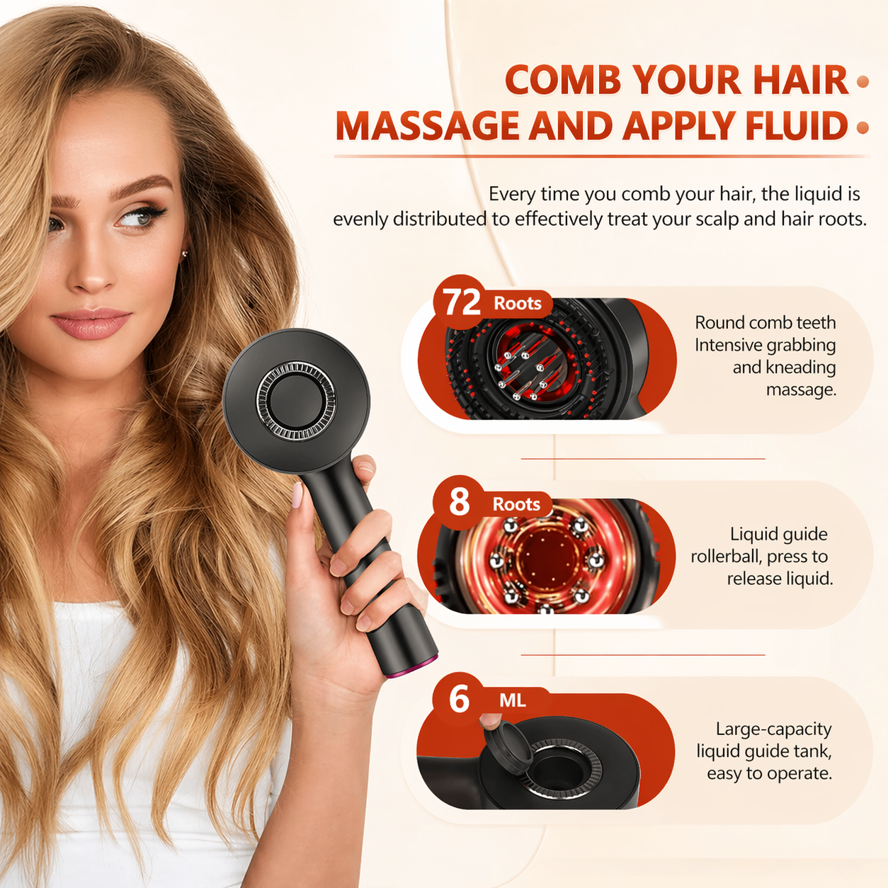 Advanced Red Light Hair Growth Combโข | LED Scalp Massager for Thicker, Stronger & Healthier Hair | Rechargeable Hair Regrowth Brush